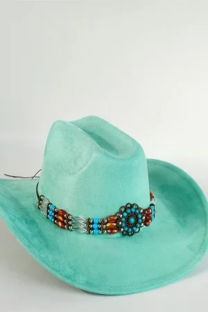 Turquoise Cowboy Hats for women ethnic cowboy Hat men Suede Cattleman hat Unisex Jazz hat Rancher Hat for Men sombrero hombre
