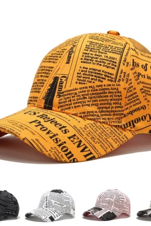 Retro Newspaper Pattern Baseball Cap For Men Women Hat Yellow Graffiti Hip Hop Caps Gorras Hombre Chapeau Femme Hats