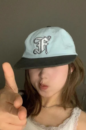 embroidered letters flat brim cap women's spring and summer big head circumference showing face small baseball cap