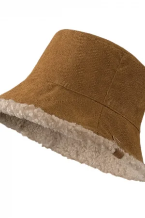 Casual Corduroy Winter Bucket Hat Thickened Reversible Fisherman Cap Soft Lambswool Panama Hat Cold Weather