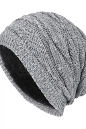 Winter Warm Knitted Woolen Skullies Beanie Hat for Men with Velvet Lining Diamond Pattern