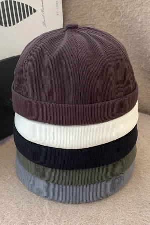 Beanie Hat Hip Hop Hats Bonnet Homme Winter Hat For Women Brimless Skullies Cap Men's Solid Color Street Vintage Portable Hats