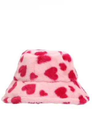 Sweet Faux Fur Fisherman Hat Thicken Fluffy Love Heart Bucket Hat Warm Korean Style Winter Hat Ladies