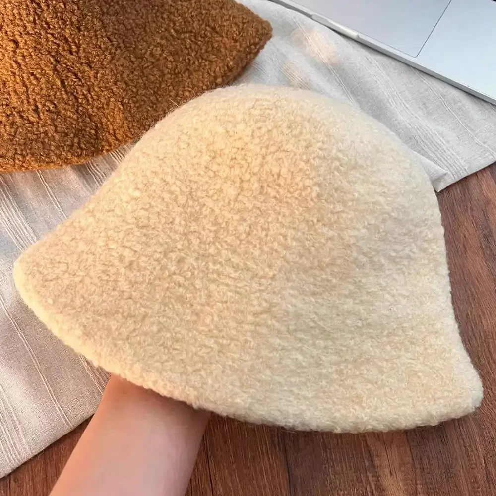 2025 Autumn Winter Wool Bucket Hat Women Fashion Vintage Rabbit Fur Fisherman Hats Soft Warm Wool Basin Cap Korean Panama Hats - Image 4